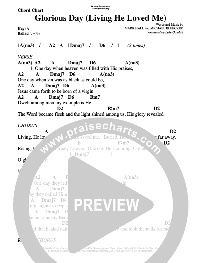 Glorious Day Chord Chart