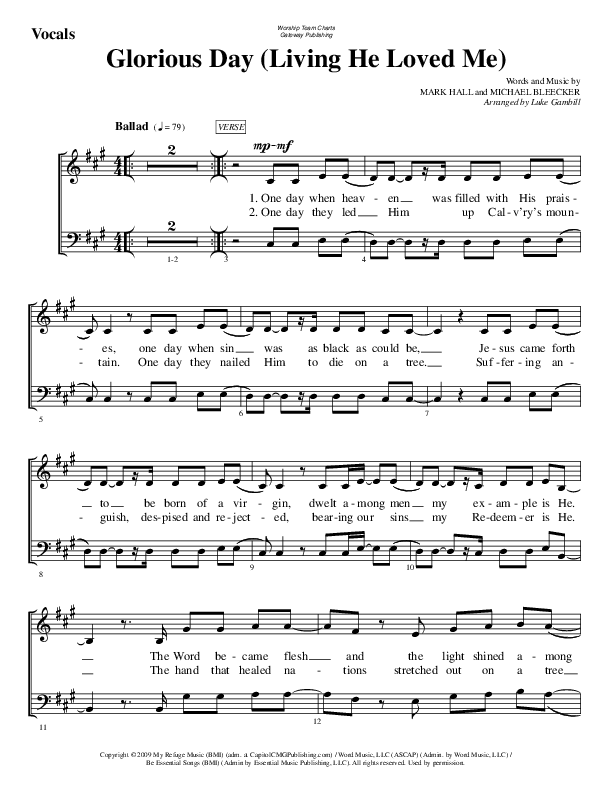Glorious Day (Living He Loved Me) Choir Sheet (SATB) (WorshipTeam.tv)