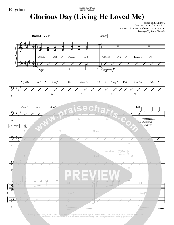 Glorious Day (Living He Loved Me) Rhythm Chart (WorshipTeam.tv)