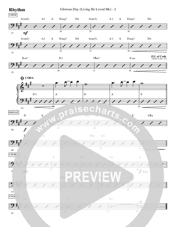 Glorious Day (Living He Loved Me) Rhythm Chart (WorshipTeam.tv)