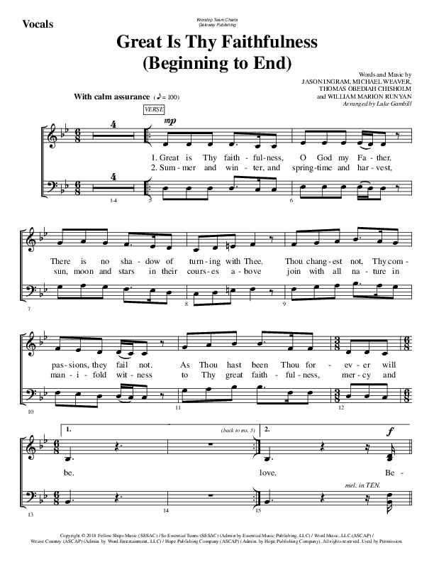 Great Is Thy Faithfulness (Beginning To End) Choir Sheet (SATB) (WorshipTeam.tv)