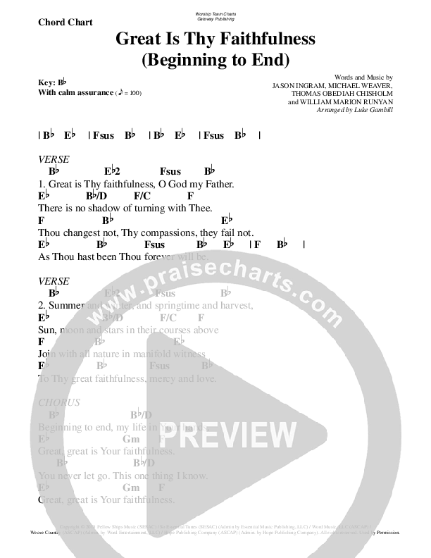 Great Is Thy Faithfulness (Beginning To End) Chords & Lyrics (WorshipTeam.tv)