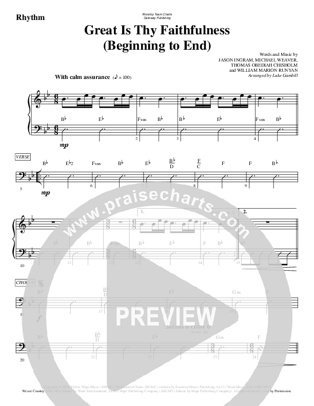 Great Is Thy Faithfulness (Beginning To End) Rhythm Chart (WorshipTeam.tv)