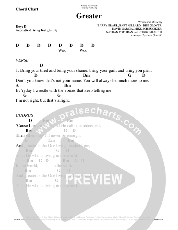 Greater Chords & Lyrics (WorshipTeam.tv)