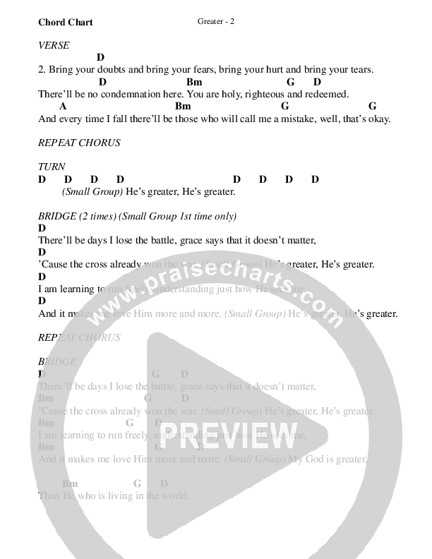 Greater Chords & Lyrics (WorshipTeam.tv)