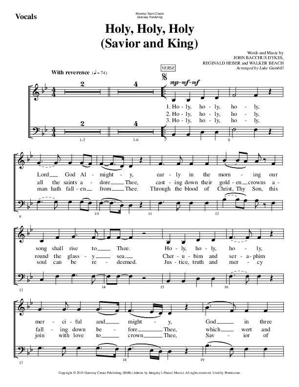 Holy Holy Holy (Savior King) Choir Sheet (SATB) (WorshipTeam.tv)