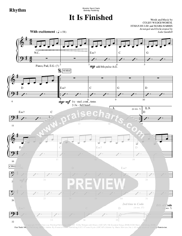 It Is Finished Rhythm Chart (WorshipTeam.tv)