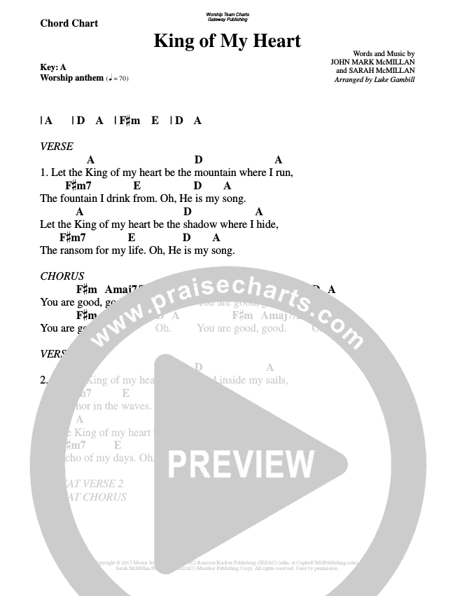 King Of My Heart Chords (WorshipTeam.tv) PraiseCharts