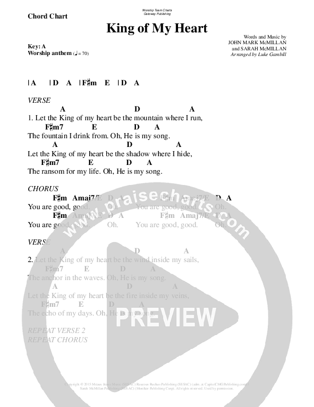 King Of My Heart Chords & Lyrics (WorshipTeam.tv)