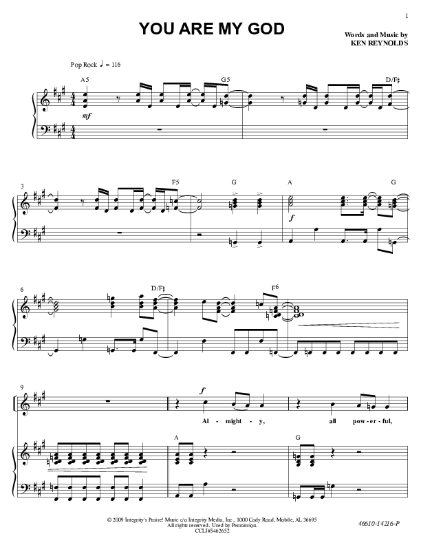 You Are My God Piano/Vocal (Ken Reynolds)