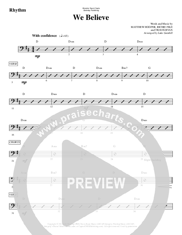 We Believe Rhythm Chart (WorshipTeam.tv)