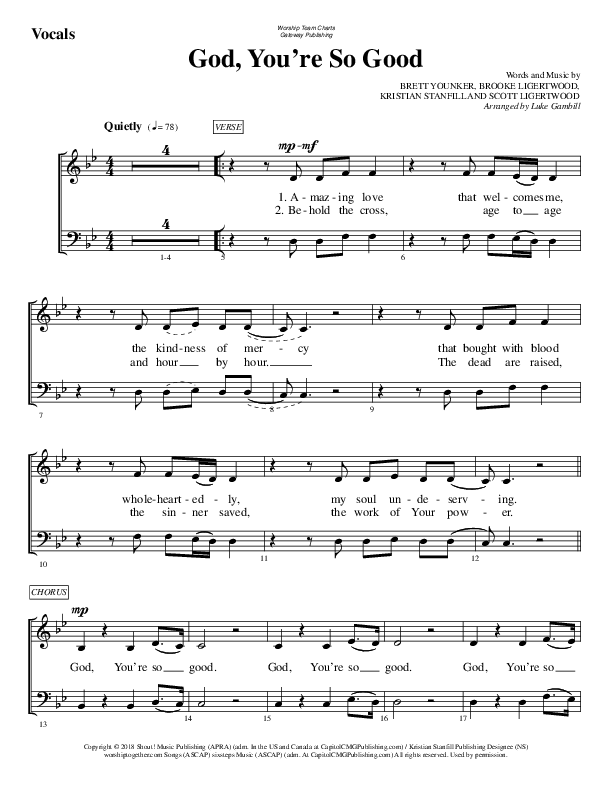 God You're So Good Choir Sheet (SATB) (WorshipTeam.tv)