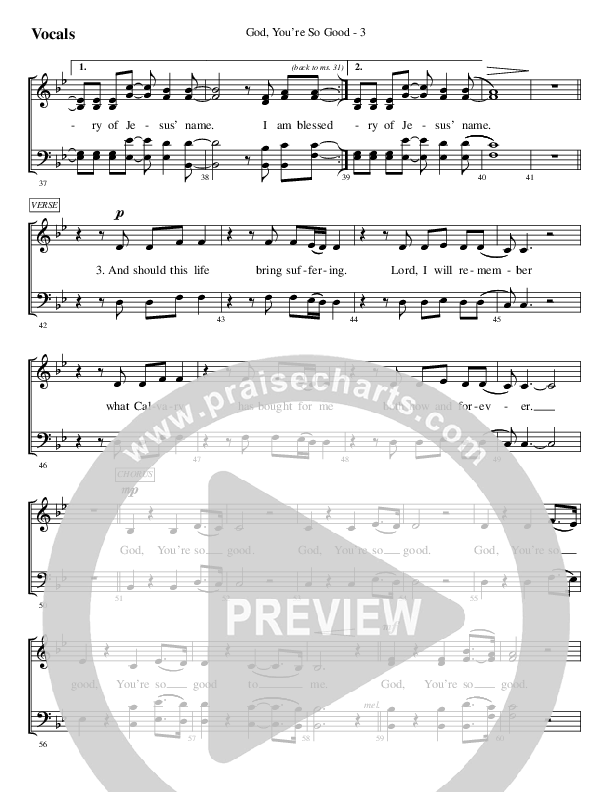 God You're So Good Choir Sheet (SATB) (WorshipTeam.tv)