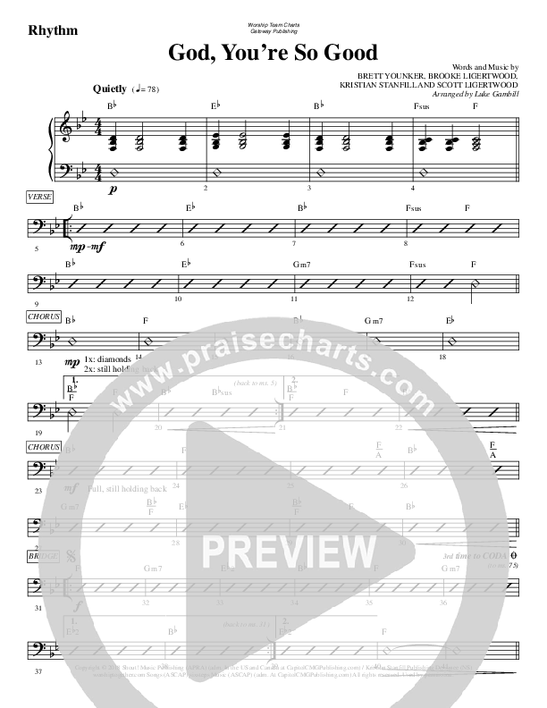 God You're So Good Rhythm Chart (WorshipTeam.tv)