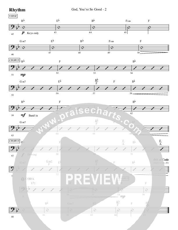 God You're So Good Rhythm Chart (WorshipTeam.tv)