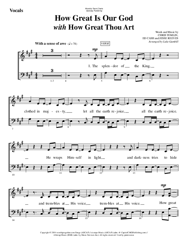 How Great Is Our God (How Great Thou Art) Choir Sheet (SATB) (WorshipTeam.tv)