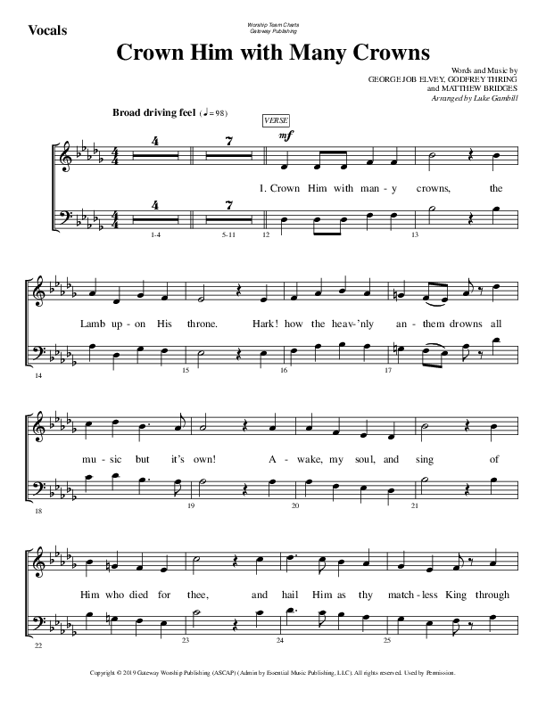 Crown Him With Many Crowns Choir Sheet (SATB) (WorshipTeam.tv)