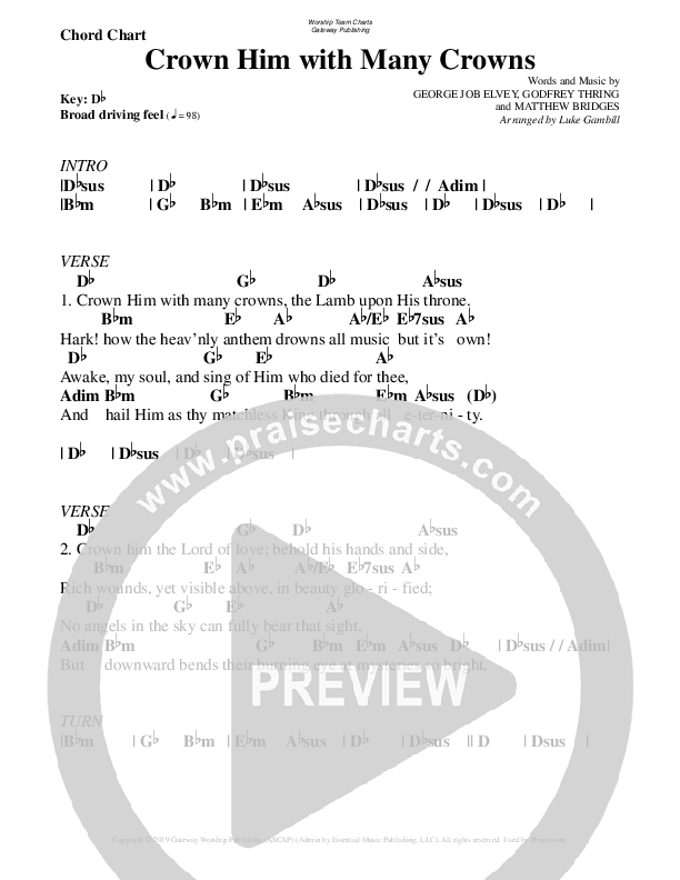 Crown Him With Many Crowns Chord Chart (WorshipTeam.tv)