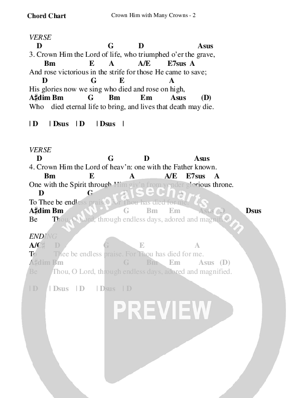 Crown Him With Many Crowns Chord Chart (WorshipTeam.tv)