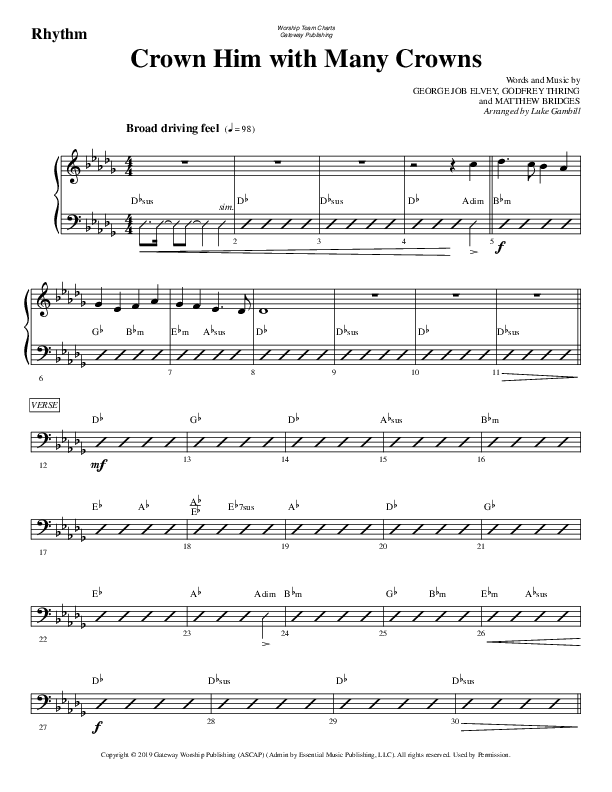 Crown Him With Many Crowns Rhythm Chart (WorshipTeam.tv)