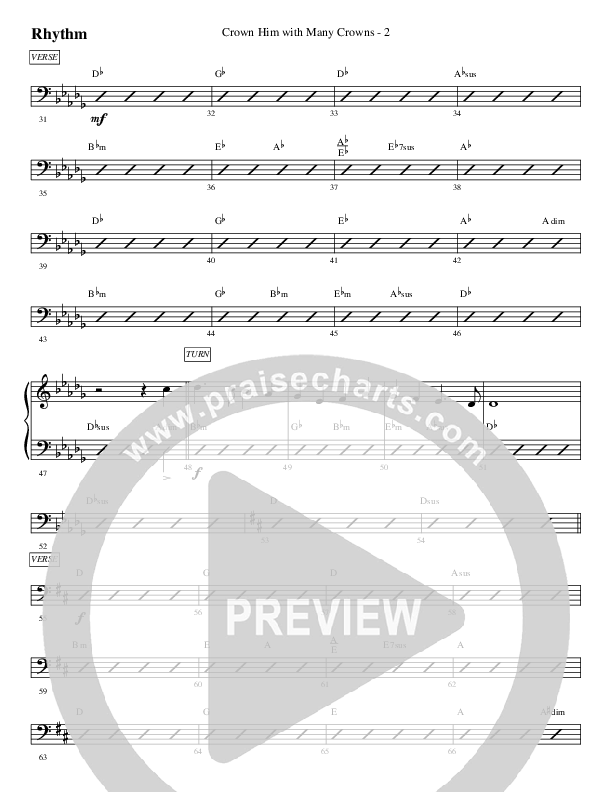 Crown Him With Many Crowns Rhythm Chart (WorshipTeam.tv)