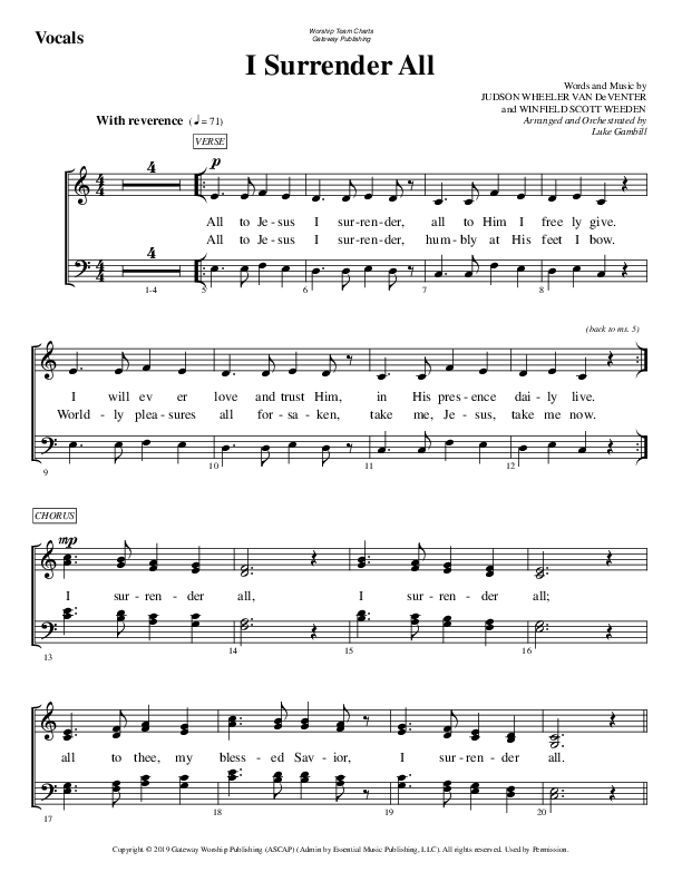 I Surrender All Choir Sheet (SATB) (WorshipTeam.tv)
