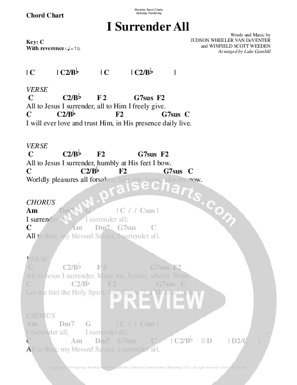 I Surrender All Chord Chart (WorshipTeam.tv)