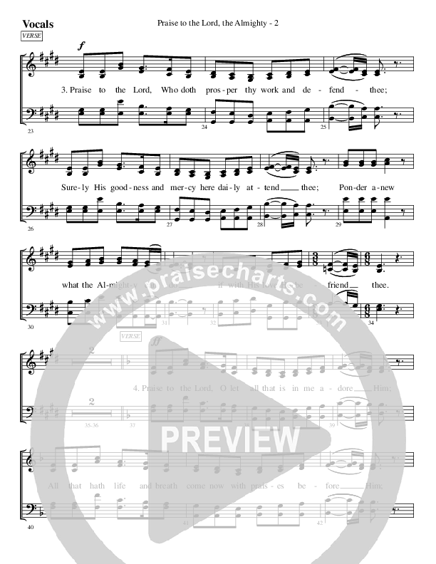 Praise To The Lord The Almighty Choir Sheet (SATB) (WorshipTeam.tv)