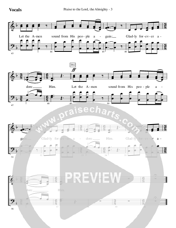 Praise To The Lord The Almighty Choir Sheet (SATB) (WorshipTeam.tv)