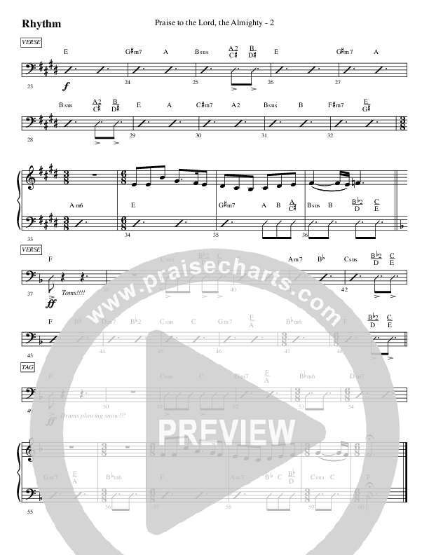 Praise To The Lord The Almighty Rhythm Chart (WorshipTeam.tv)