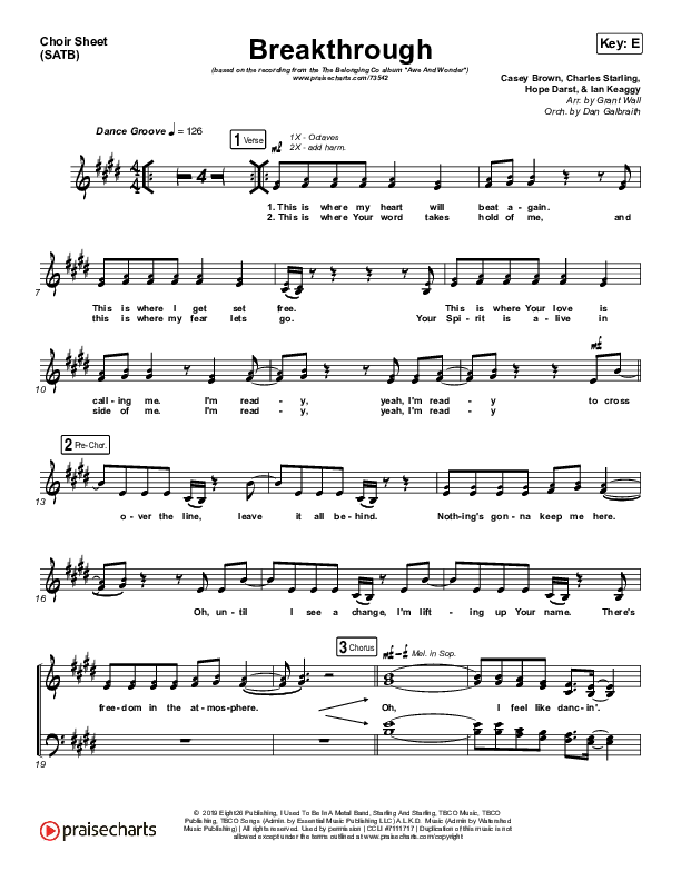 Breakthrough Choir Sheet (SATB) (The Belonging Co / Hope Darst)