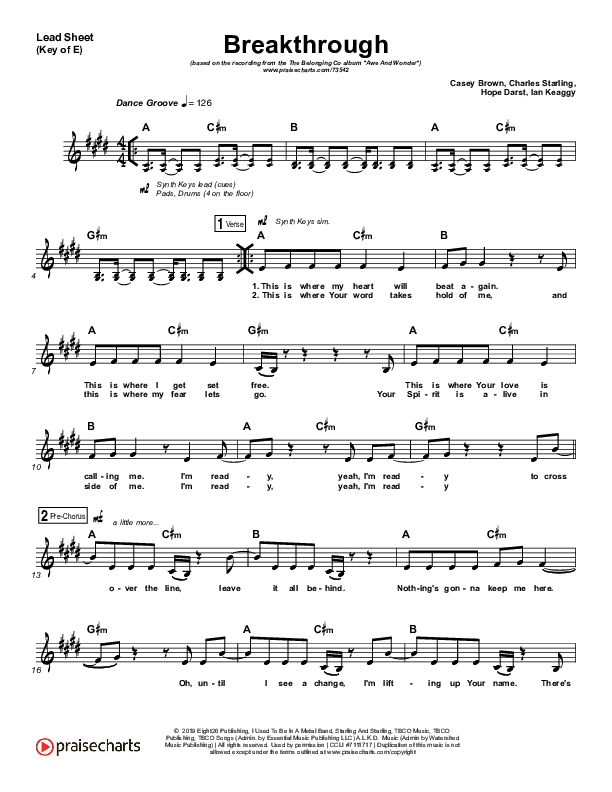 Breakthrough Lead Sheet (Melody) (The Belonging Co / Hope Darst)