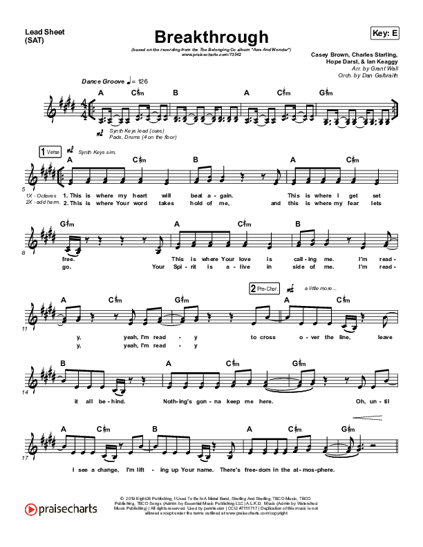 Breakthrough Lead Sheet (SAT) (The Belonging Co / Hope Darst)