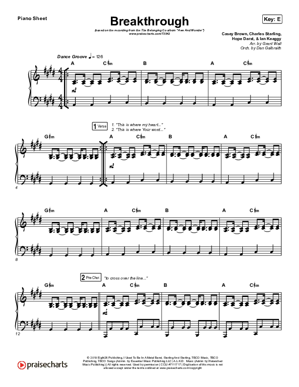 Breakthrough Piano Sheet (The Belonging Co / Hope Darst)