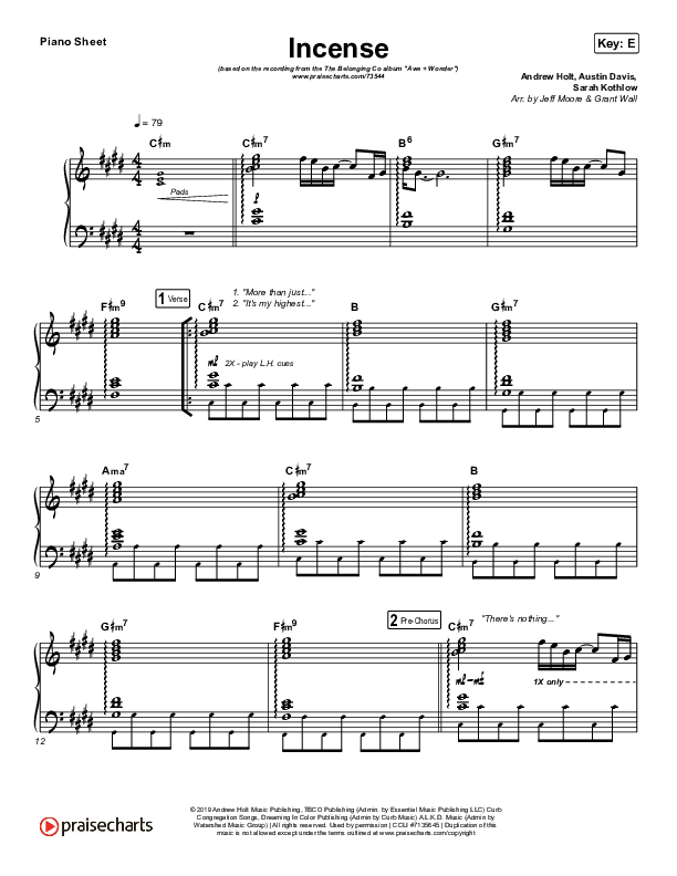 Incense Piano Sheet (The Belonging Co / Sarah Reeves)