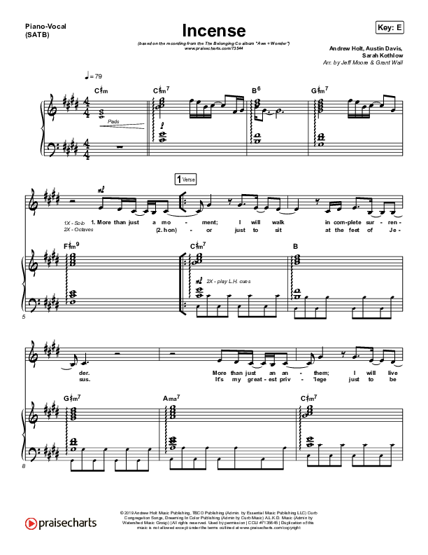 Incense Piano/Vocal (SATB) (The Belonging Co / Sarah Reeves)