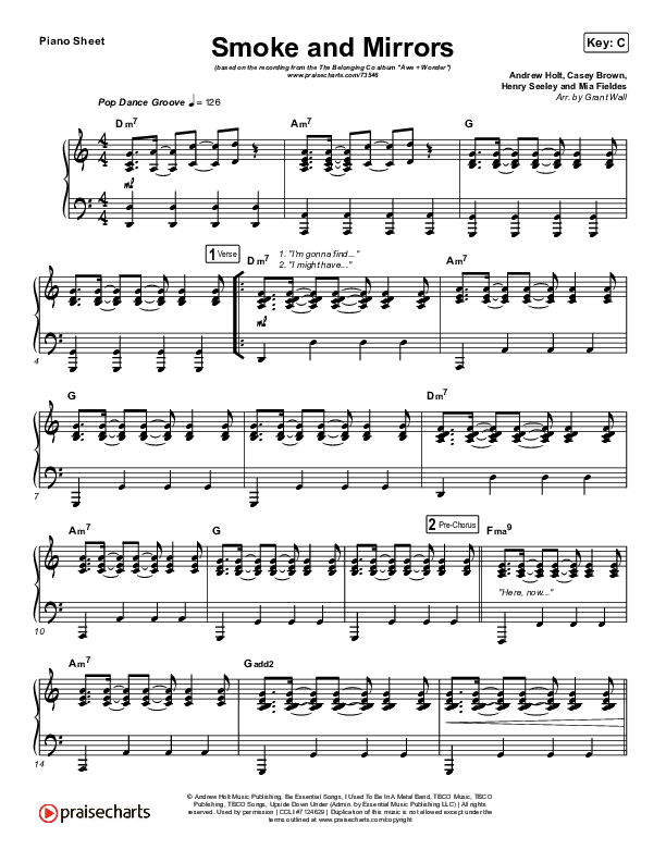 Smoke And Mirrors Piano Sheet (The Belonging Co / Henry Seeley)
