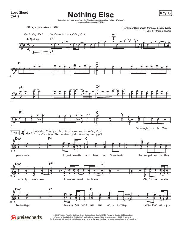 Nothing Else Lead Sheet (SAT) (The Belonging Co / Cody Carnes)