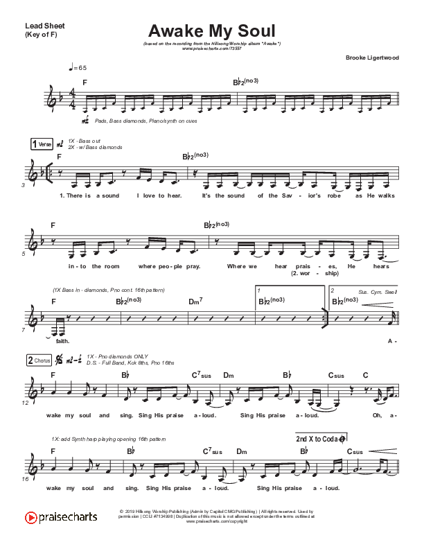 Awake My Soul Lead Sheet (Melody) (Hillsong Worship)