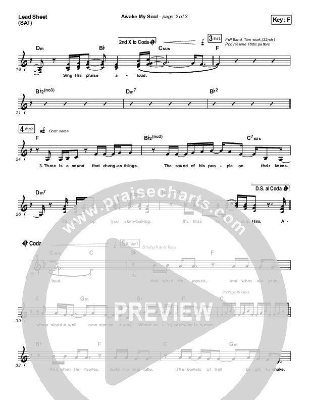 Awake My Soul Lead Sheet (SAT) (Hillsong Worship)