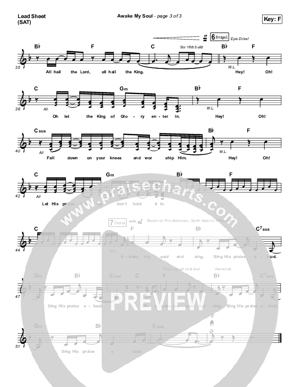 Awake My Soul Lead Sheet (SAT) (Hillsong Worship)