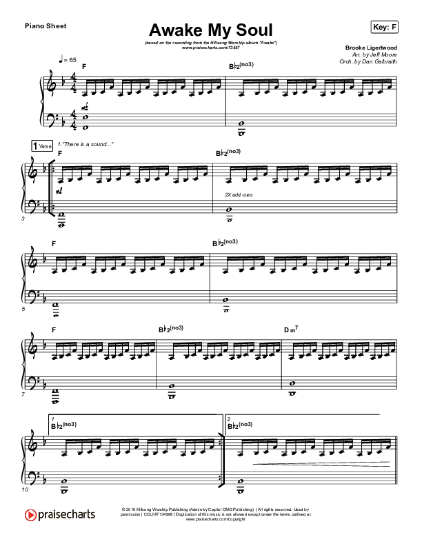 Awake My Soul Piano Sheet (Hillsong Worship)