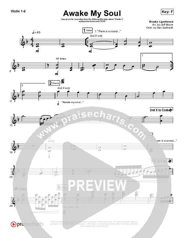 Awake My Soul Violin 1/2 (Hillsong Worship)