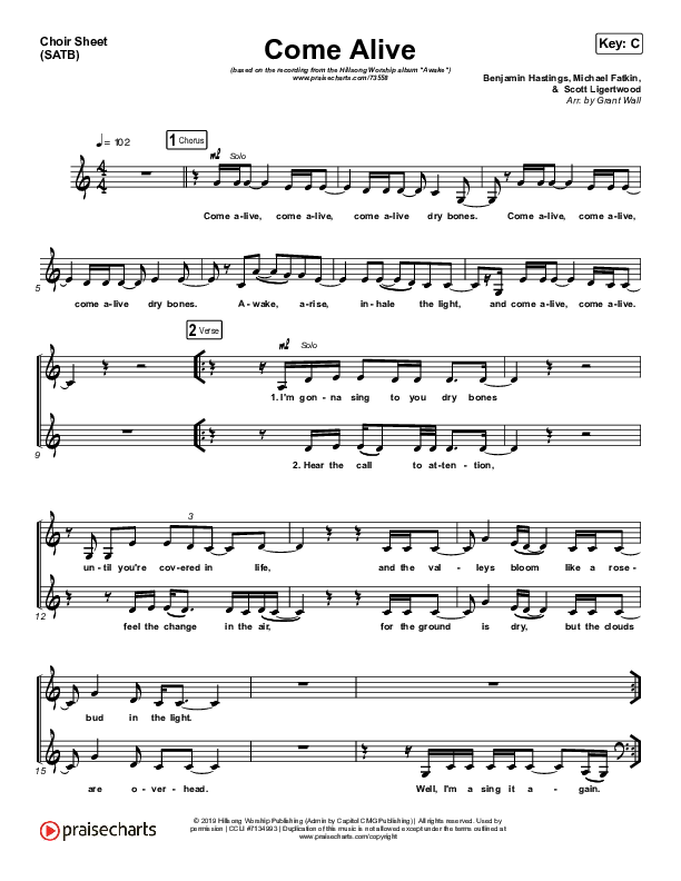 Come Alive Choir Sheet (SATB) (Hillsong Worship)