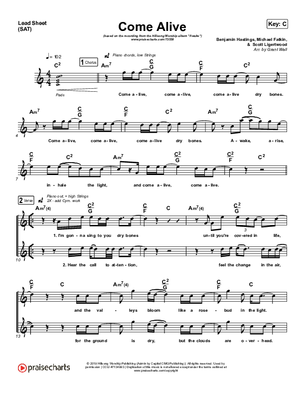 Come Alive Lead Sheet (SAT) (Hillsong Worship)
