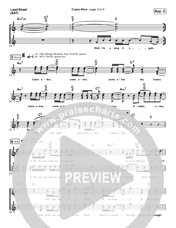Come Alive Lead Sheet (SAT) (Hillsong Worship)
