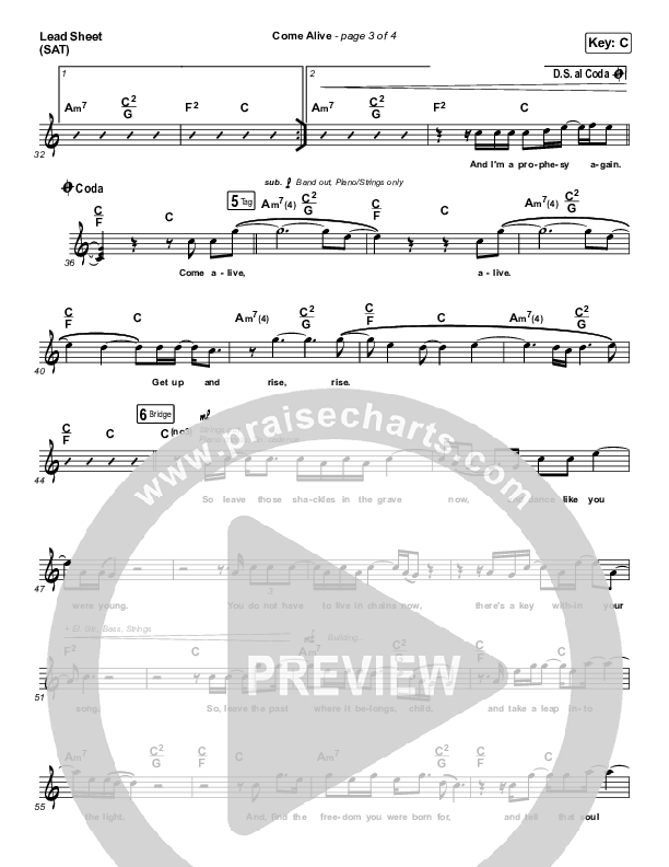 Come Alive Lead Sheet (SAT) (Hillsong Worship)