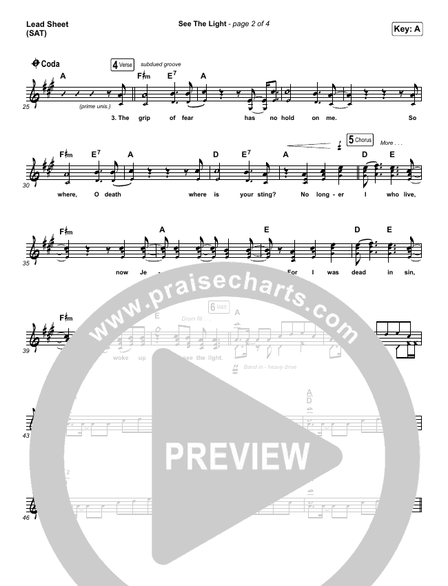 See The Light Lead Sheet Piano Vocal Hillsong Worship