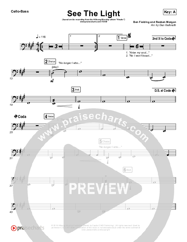 See The Light Cello/Bass (Hillsong Worship)