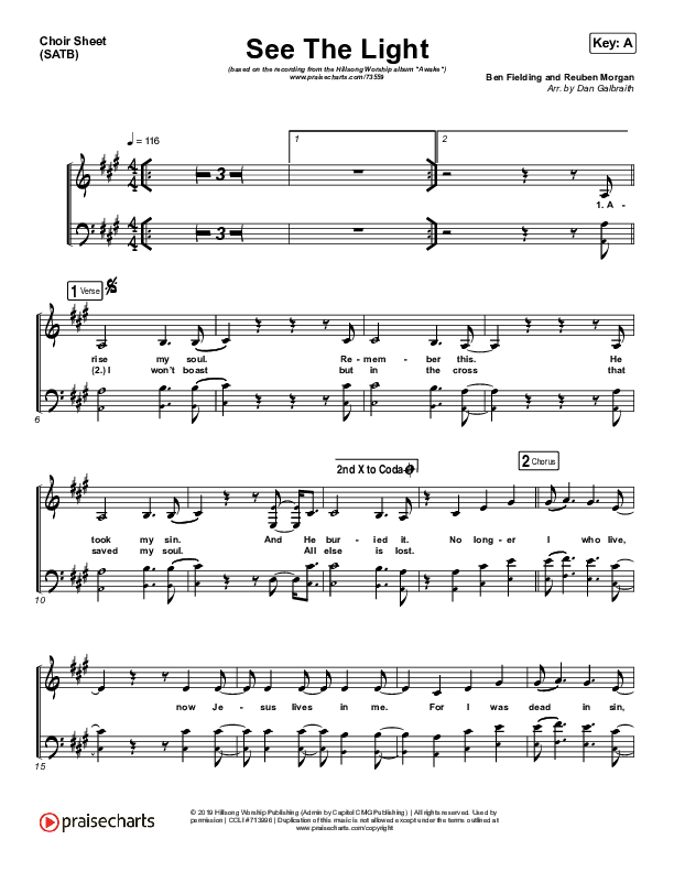See The Light Choir Sheet (SATB) (Hillsong Worship)